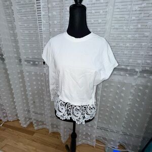 Elegant White Lace Hem Women zara top large